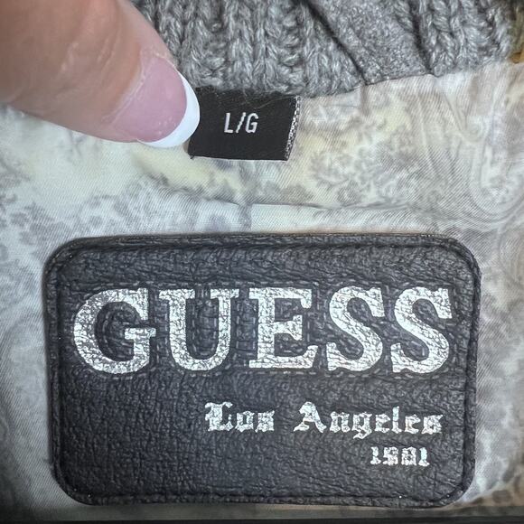 Guess Wool Coat Women’s Sz L Gray Double Breasted Knit Collar Winter Classic - Picture 2 of 8